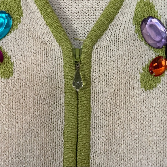 Vintage 90s bejeweled butterfly zip front sweater vest - Picture 2 of 5